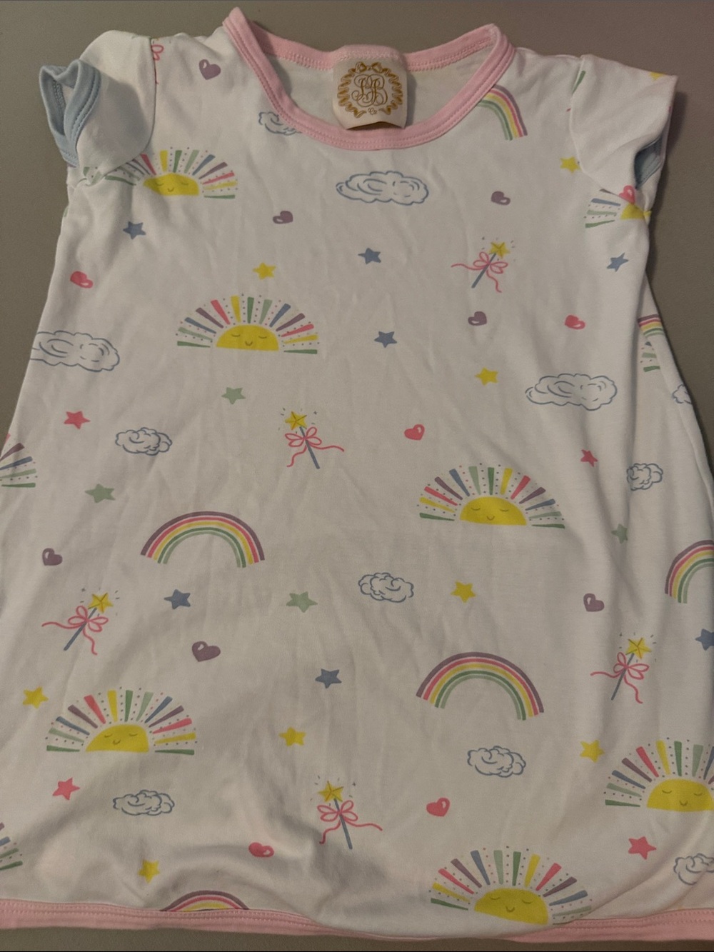 Girls White Rainbow & Sunprint Short Sleeve Pajama Dress
